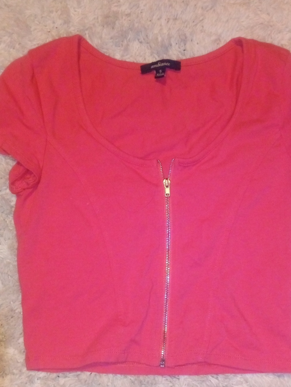 Ambiance Pink Zip-Front Scoop Crop Top